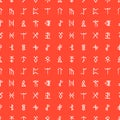 Hand drawn red seamless pattern with runes and runic alphabet